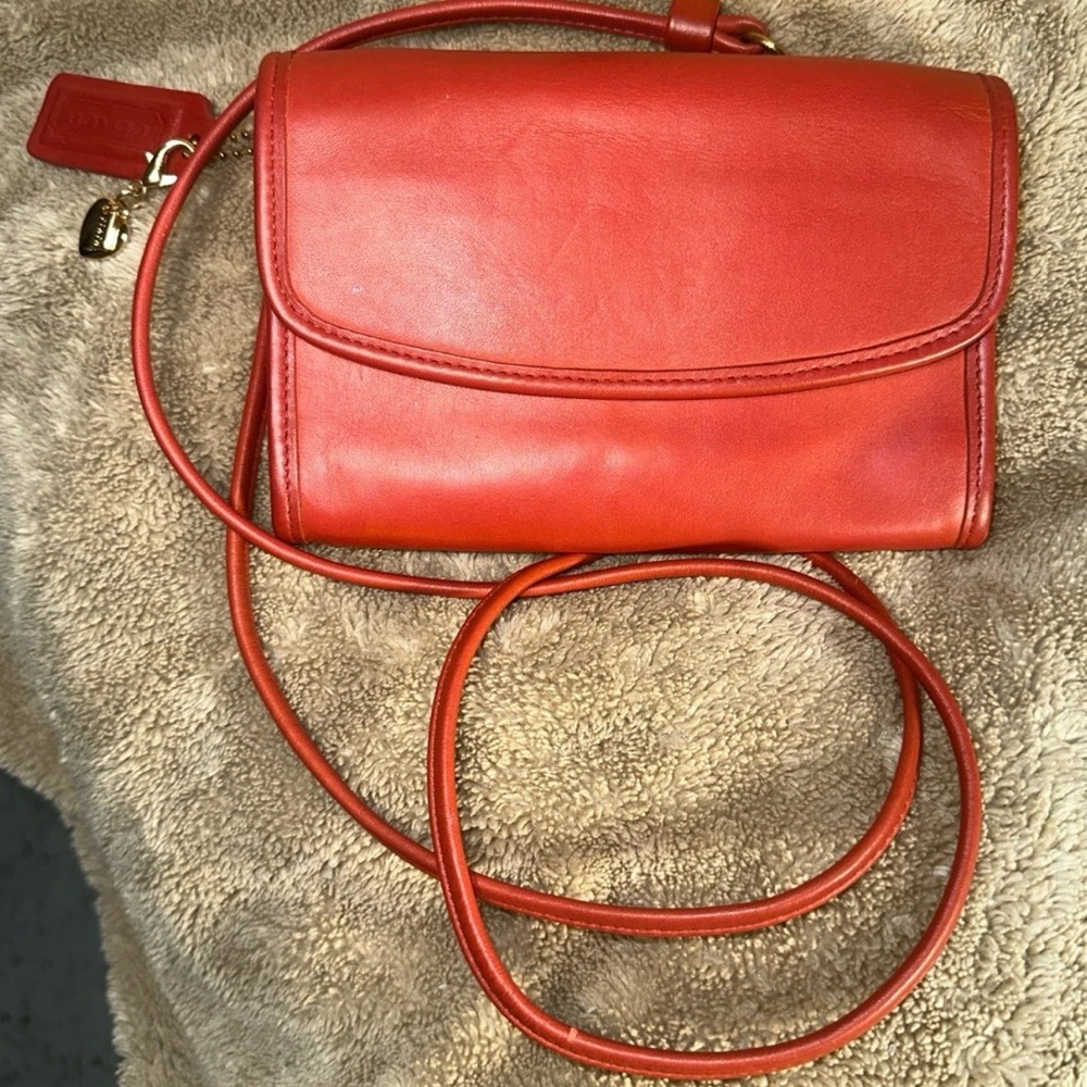 Vintage Coach Vibrant Red Leather Crossbody Bag